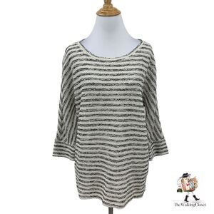 Ann Taylor Loft Lounge Top Womens S Small White Black Stripe Knit Dolman Sleeve
